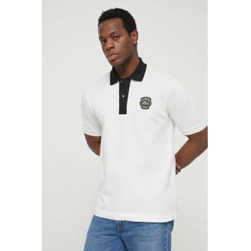 Lacoste polo de bumbac culoarea alb, cu imprimeu