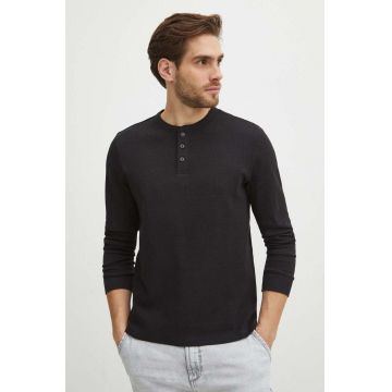 Medicine longsleeve din bumbac barbati, culoarea negru, neted