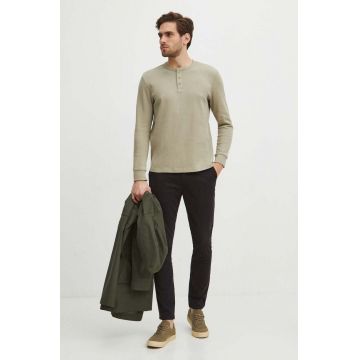 Medicine longsleeve din bumbac barbati, culoarea verde, neted