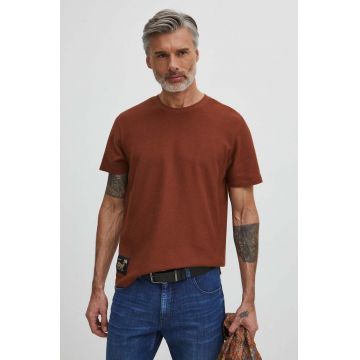 Medicine tricou din bumbac barbati, culoarea maro, cu imprimeu