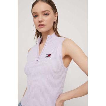 Tommy Jeans top femei, culoarea violet, cu turtleneck DW0DW17754