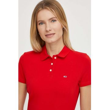 Tommy Jeans tricou polo femei, culoarea roșu DW0DW17220