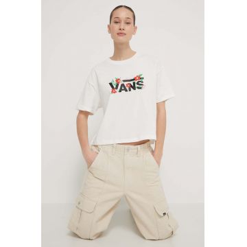 Vans tricou din bumbac femei, culoarea bej