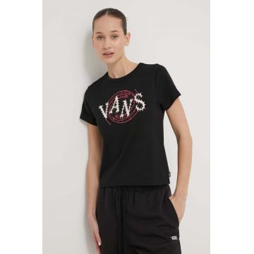 Vans tricou din bumbac femei, culoarea negru