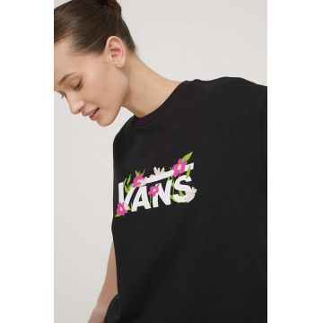 Vans tricou din bumbac femei, culoarea negru