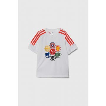 adidas tricou copii x Marvel culoarea alb, cu imprimeu