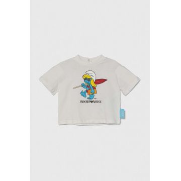 Emporio Armani tricou din bumbac pentru bebelusi x The Smurfs culoarea alb, cu imprimeu