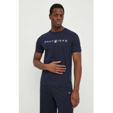 Gant tricou din bumbac barbati, culoarea albastru marin, cu imprimeu