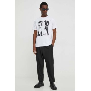 PS Paul Smith tricou din bumbac barbati, culoarea alb, cu imprimeu