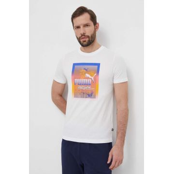 Puma tricou din bumbac bărbați, culoarea alb, cu imprimeu, 680180