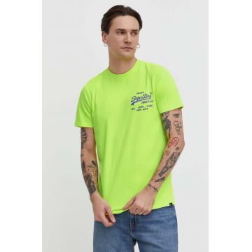 Superdry tricou din bumbac barbati, culoarea galben, cu imprimeu