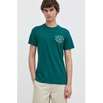 Superdry tricou din bumbac barbati, culoarea verde, cu imprimeu