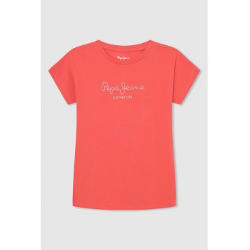 Tricou de bumbac cu logo cu strasuri Nuria