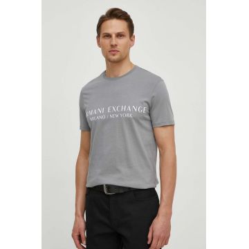 Armani Exchange tricou barbati, culoarea gri, cu imprimeu