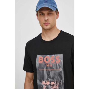 BOSS Orange tricou din bumbac bărbați, culoarea negru, cu imprimeu 50515829