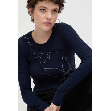 Desigual longsleeve femei, culoarea albastru marin