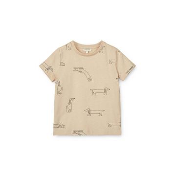 Liewood tricou din bumbac pentru bebelusi Apia Baby Printed Shortsleeve T-shirt culoarea bej, modelator