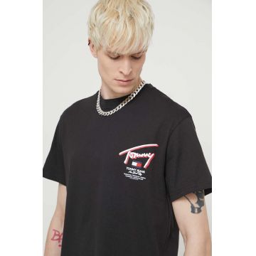 Tommy Jeans tricou din bumbac bărbați, culoarea negru, cu imprimeu DM0DM18574