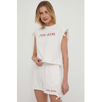 Pepe Jeans top din bumbac Kendall culoarea bej