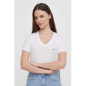 Pepe Jeans tricou din bumbac femei, culoarea alb