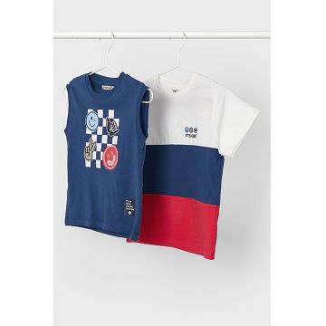 Set de tricou de bumbac si tricou fara maneci cu design grafic - 2 piese