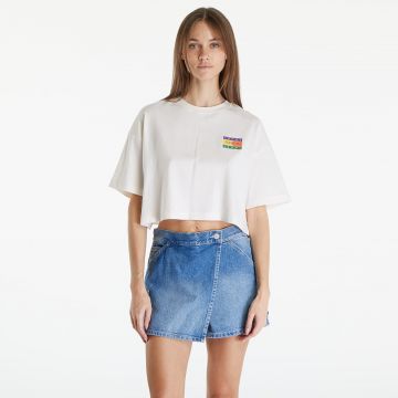 Tricou Tommy Jeans Oversized Cropped Summer Flag Tee Ancient White