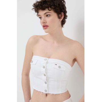 Tommy Jeans top din denim culoarea alb DW0DW17683