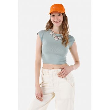 Tricou crop cu decolteu la baza gatului