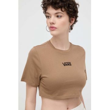 Vans tricou din bumbac femei, culoarea maro