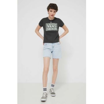 Vans tricou din bumbac femei, culoarea negru