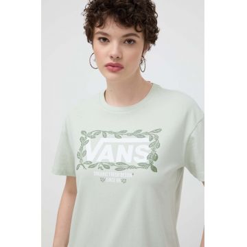 Vans tricou din bumbac femei, culoarea verde