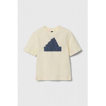 adidas tricou de bumbac pentru copii culoarea bej, cu imprimeu