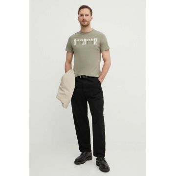 Barbour tricou din bumbac barbati, culoarea verde, cu imprimeu