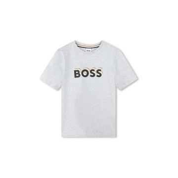 BOSS tricou de bumbac pentru copii culoarea gri, cu imprimeu