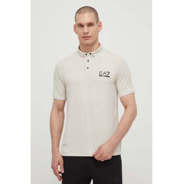 EA7 Emporio Armani tricou polo barbati, culoarea bej, neted