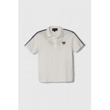 Emporio Armani tricouri polo din bumbac pentru copii culoarea alb, cu imprimeu