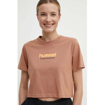 Hummel tricou din bumbac femei, culoarea maro