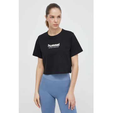 Hummel tricou din bumbac femei, culoarea negru