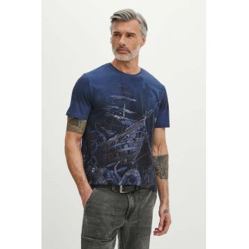 Medicine tricou din bumbac barbati, culoarea albastru marin, modelator