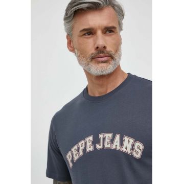 Pepe Jeans tricou din bumbac barbati, culoarea gri, cu imprimeu