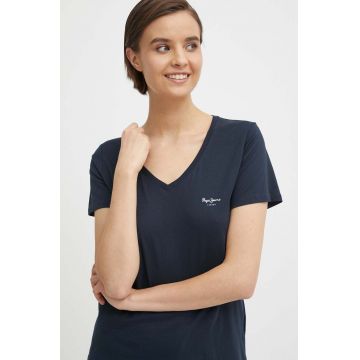 Pepe Jeans tricou din bumbac femei, culoarea albastru marin