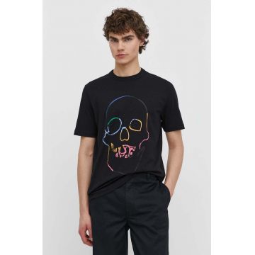 PS Paul Smith tricou din bumbac barbati, culoarea negru, cu imprimeu