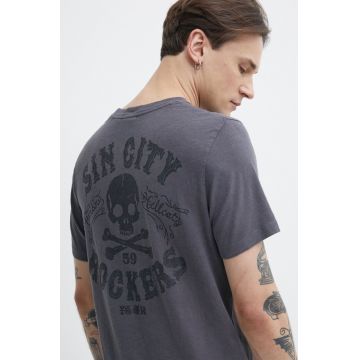 Superdry tricou din bumbac barbati, culoarea gri, cu imprimeu