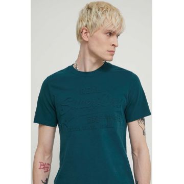 Superdry tricou din bumbac barbati, culoarea verde, cu imprimeu