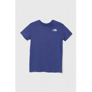 The North Face tricou de bumbac pentru copii REDBOX TEE (BACK BOX GRAPHIC) culoarea violet, cu imprimeu