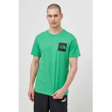 The North Face tricou din bumbac M S/S Fine Tee barbati, culoarea verde, cu imprimeu, NF0A87NDPO81