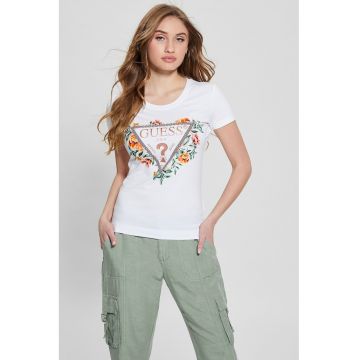 Tricou de bumbac cu imprimeu floral si logo