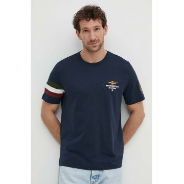 Aeronautica Militare tricou din bumbac barbati, culoarea albastru marin, cu imprimeu, TS2230J592