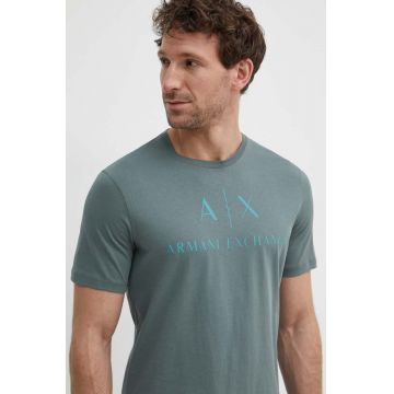 Armani Exchange tricou barbati, culoarea gri, cu imprimeu