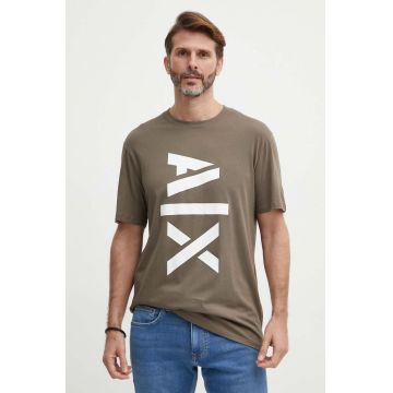 Armani Exchange tricou din bumbac culoarea verde, cu imprimeu